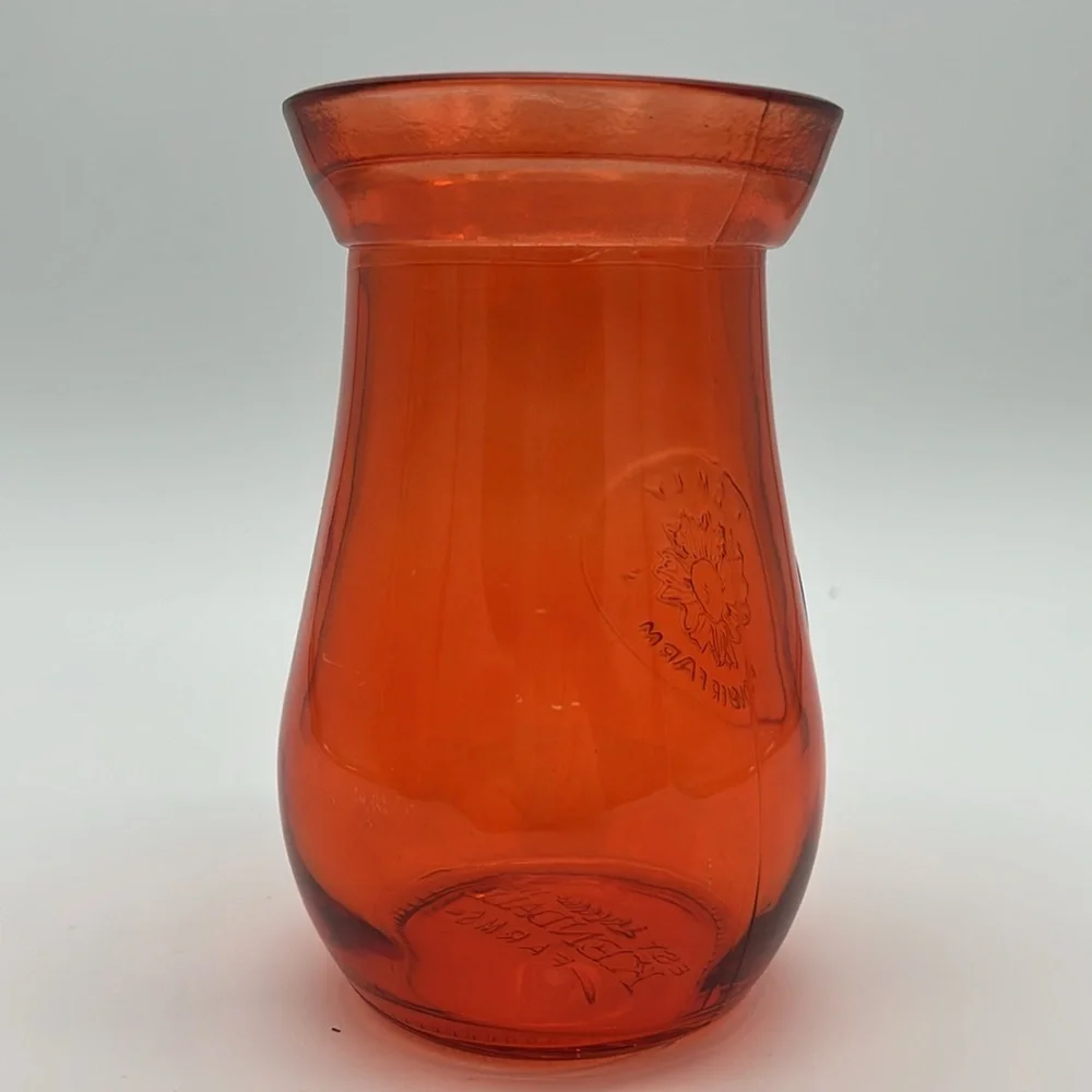 Vintage Kendall Farms Orange Glass Family Flower Farm 6